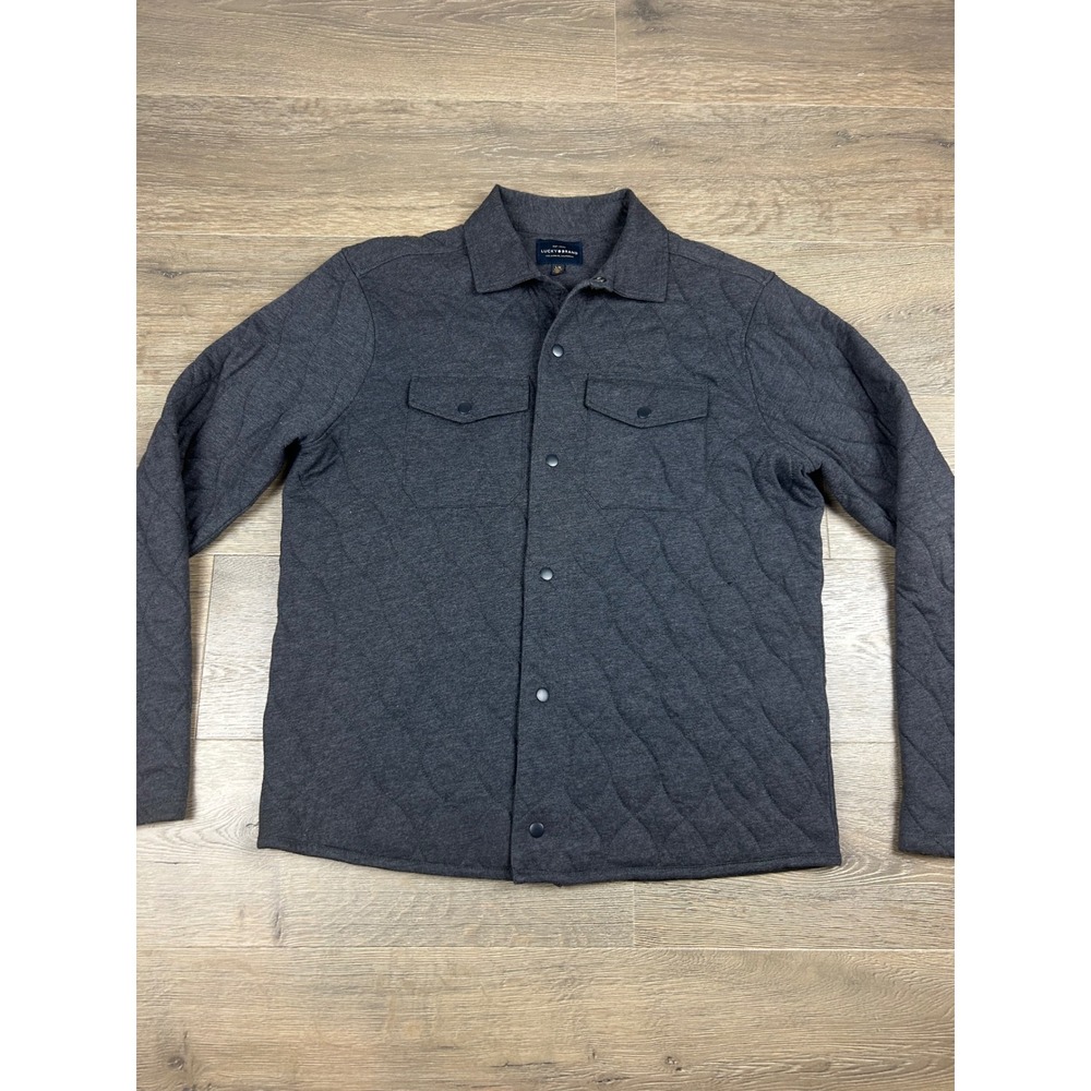 Lucky Brand Mens Quilted Snap Front Shirt Jacket Charcoal Gray Large